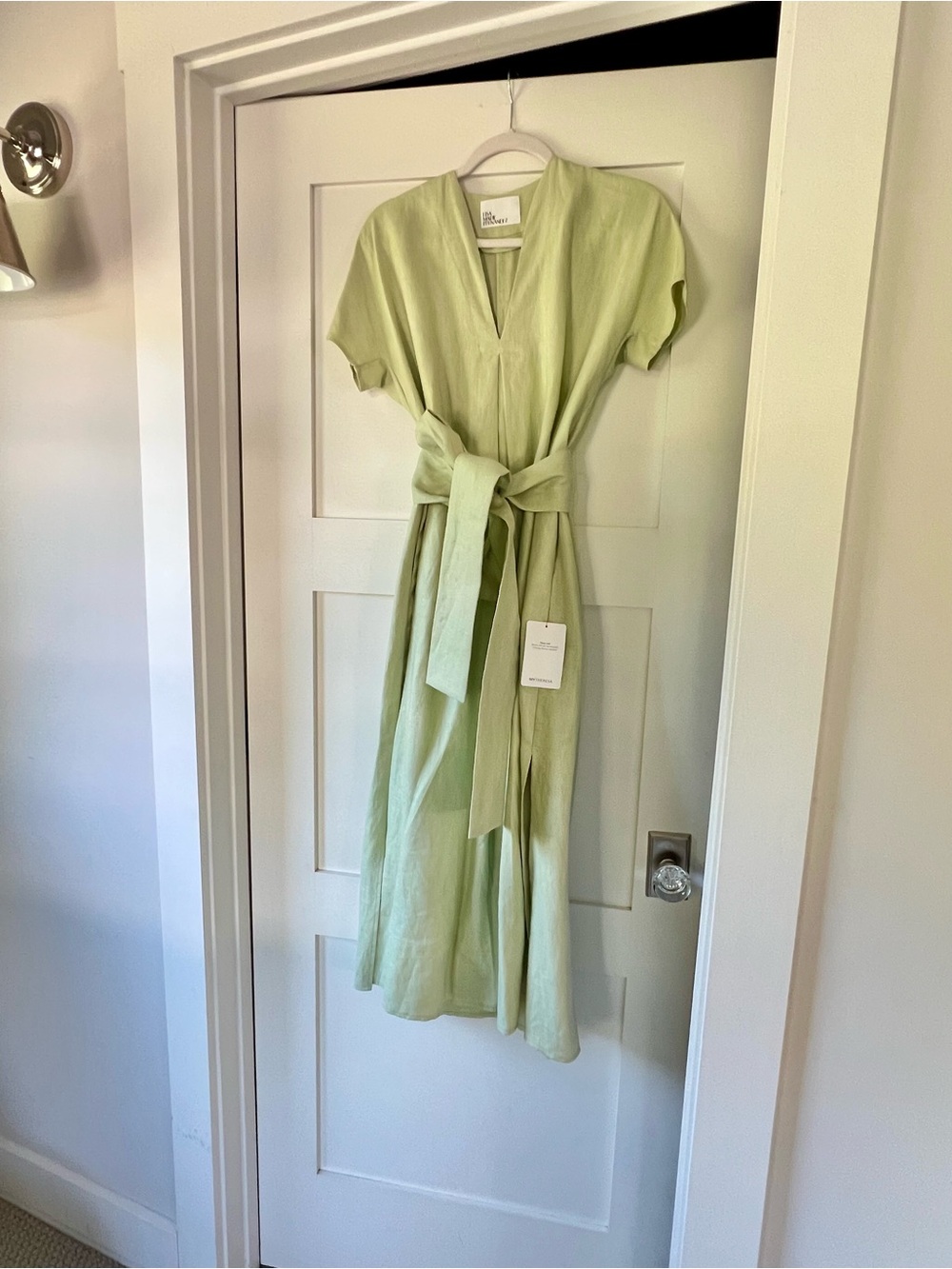 Lisa Marie Fernandez Light Green Linen Midi Wrap Dress